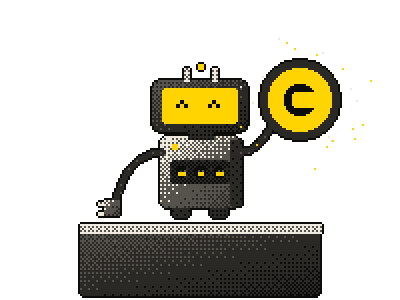Patch on a plinth holding a yellow coin marked C